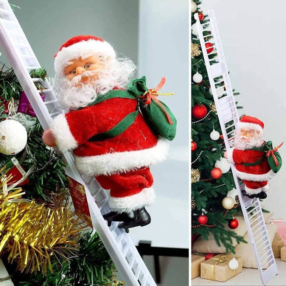 Santa en escalera con movimiento y musical