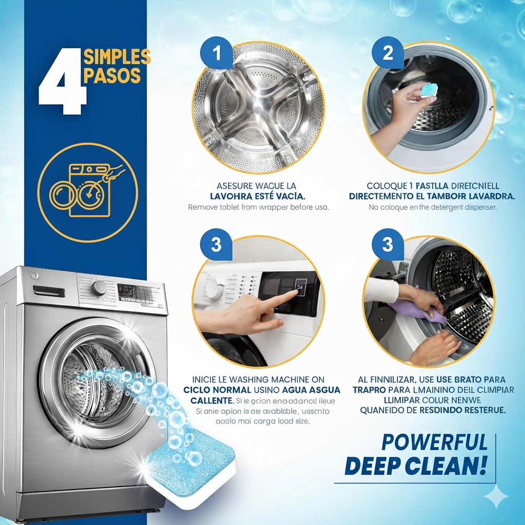LIMPIADOR DE LAVADORAS 24 TABLETAS 1 AÑO DE DURACION